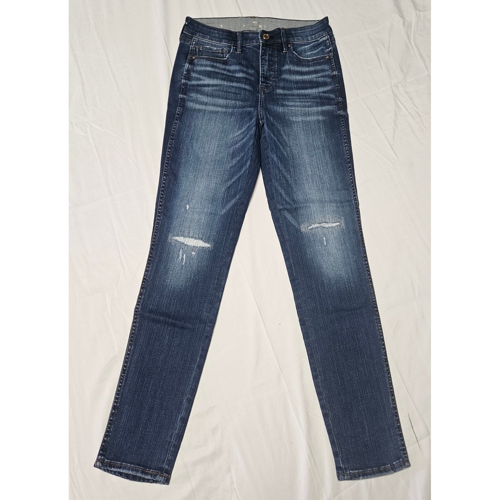 White House Black Market The Skinny Jeans Womens 2 Dark Wash Distressed Denim